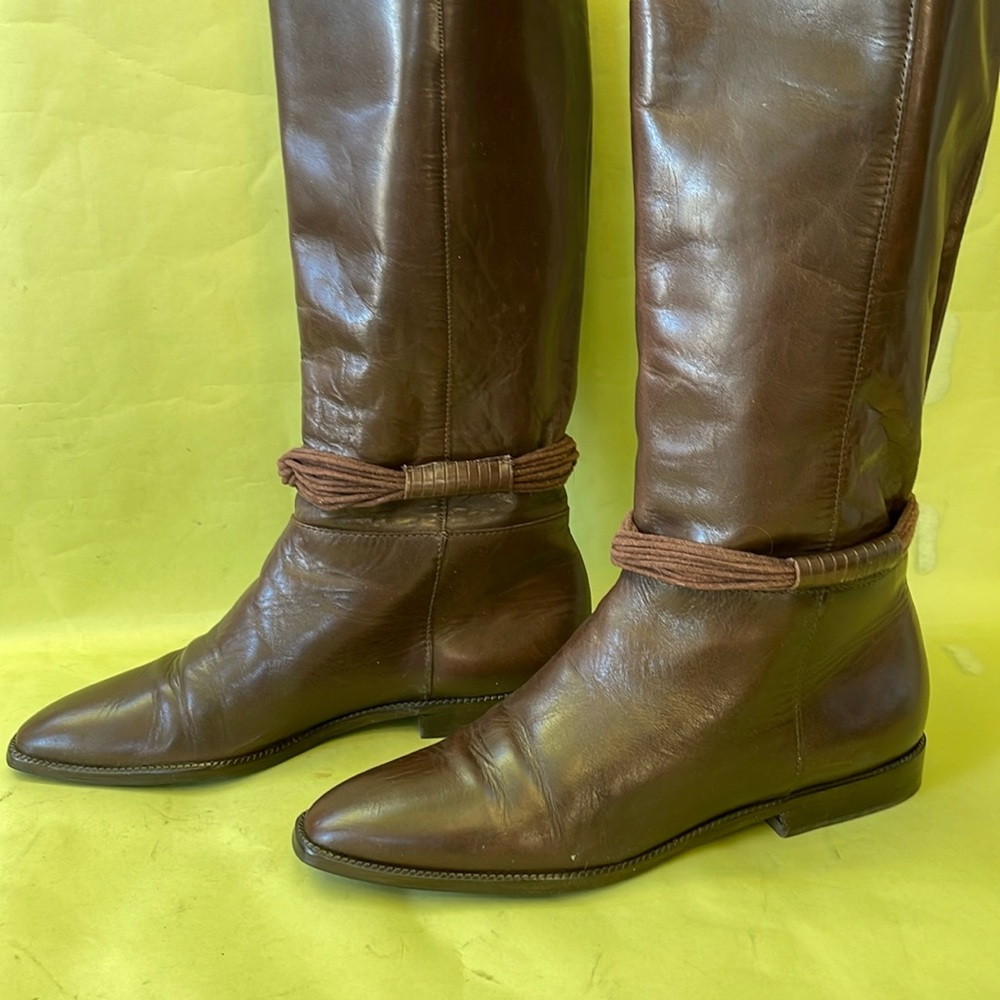 Vintage dark brown Flex distressed leather pull on riding boots - Picture 2 of 10